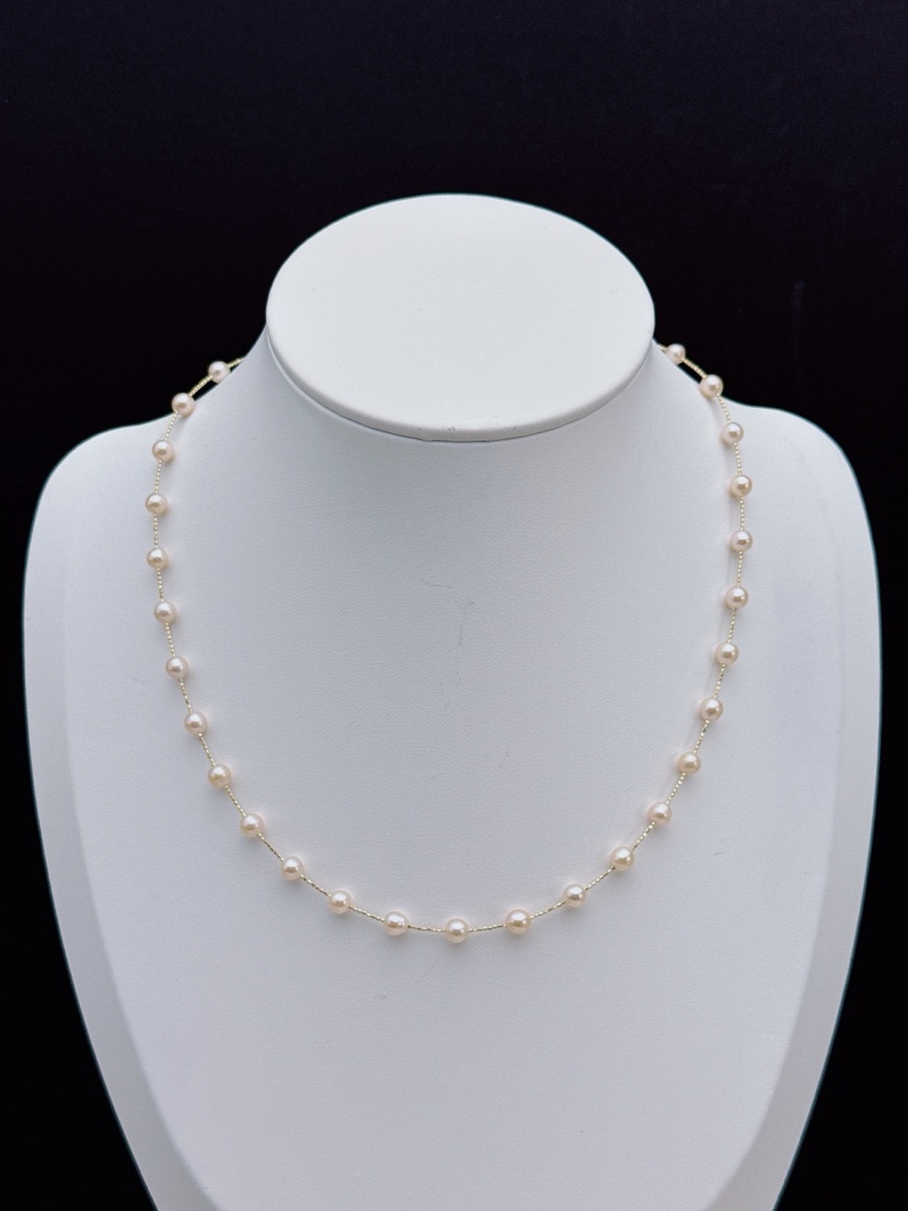 26X493 S925 Handmade Freshwater Pearl Floating Necklace 16” 4-5mm